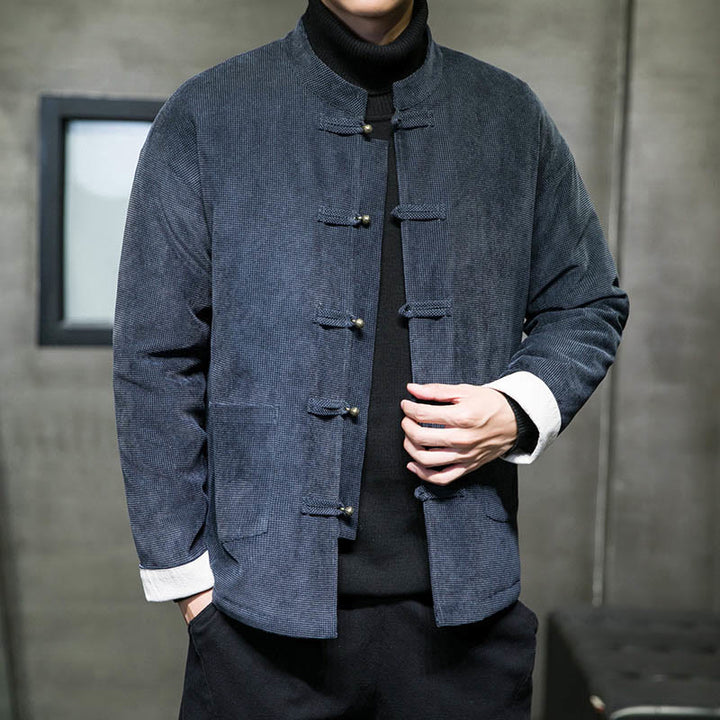 Buddha Stones Tinta Unita Rana-bottoni Cotone Uomo Giacca Camicia Abbigliamento - image 10