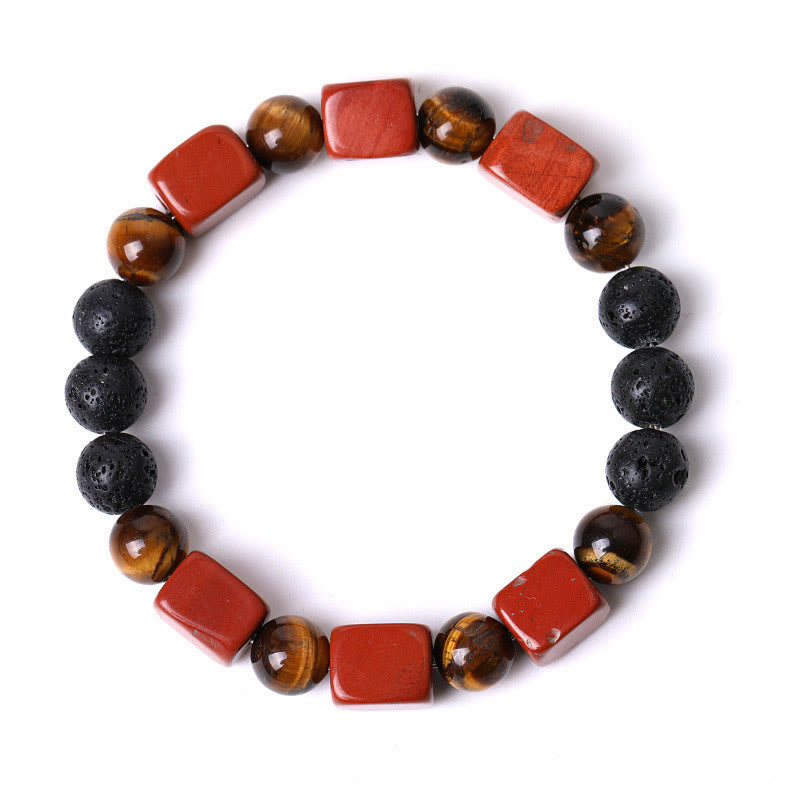 Braccialetto di supporto in pietra lavica con vari cristalli Buddha Stones