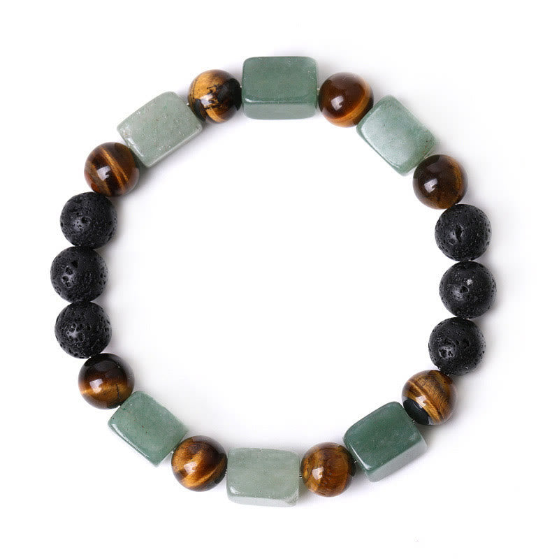 Braccialetto di supporto in pietra lavica con vari cristalli Buddha Stones