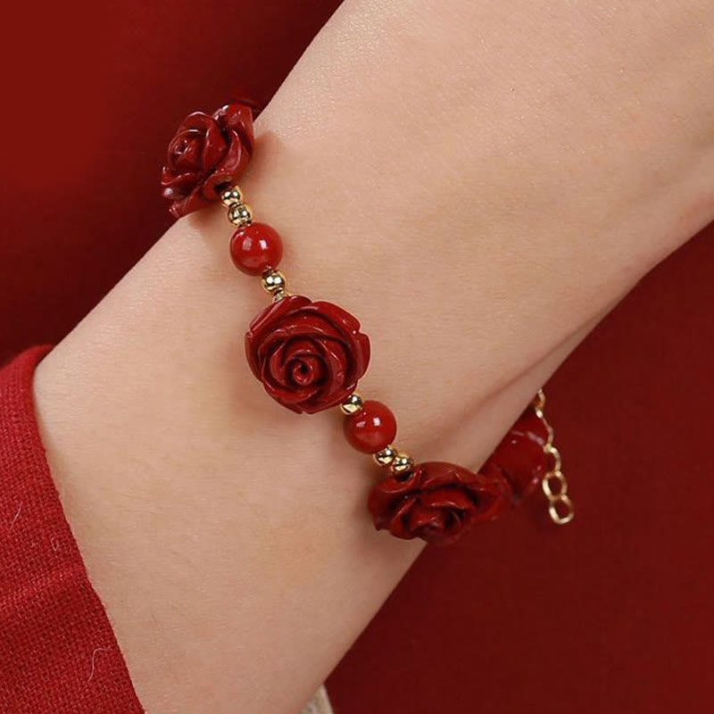 Braccialetto di benedizione Buddha Stones Cinnabar Rose