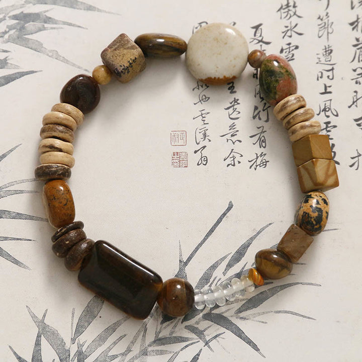 Braccialetto Buddha Stones Coconut Shell Tiger Eye Coraggio