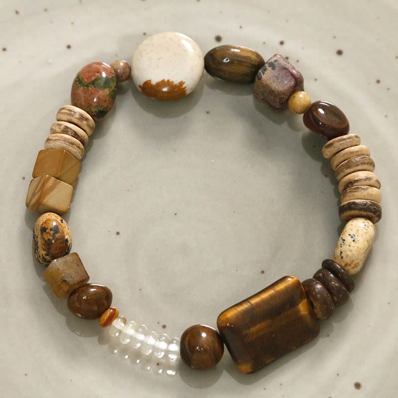 Braccialetto Buddha Stones Coconut Shell Tiger Eye Coraggio