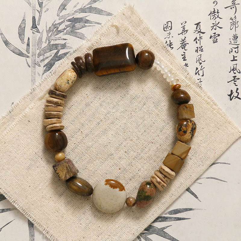 Braccialetto Buddha Stones Coconut Shell Tiger Eye Coraggio