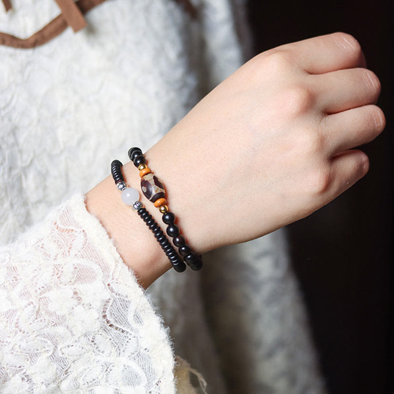 Braccialetto doppio giro Buddha Stones Ebano Sandalo Sandalo verde Perline Dzi Equilibrio Calma