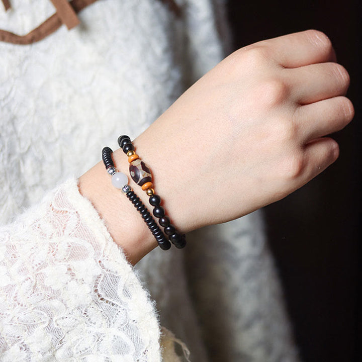 Braccialetto doppio giro Buddha Stones Ebano Sandalo Sandalo verde Perline Dzi Equilibrio Calma