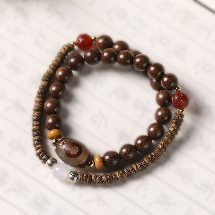 Braccialetto doppio giro Buddha Stones Ebano Sandalo Sandalo verde Perline Dzi Equilibrio Calma