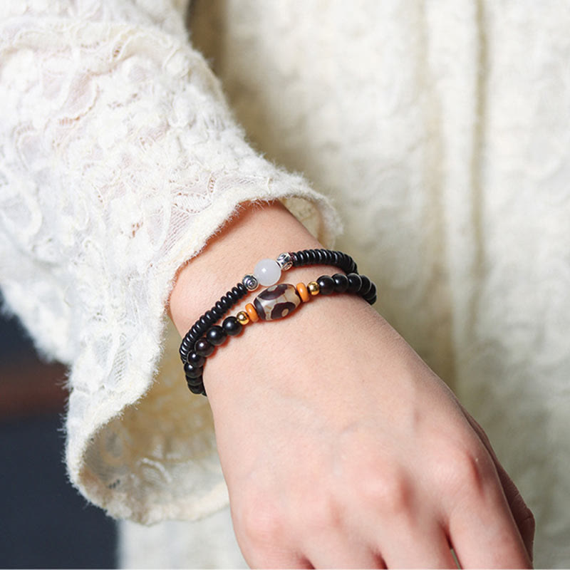 Braccialetto doppio giro Buddha Stones Ebano Sandalo Sandalo verde Perline Dzi Equilibrio Calma