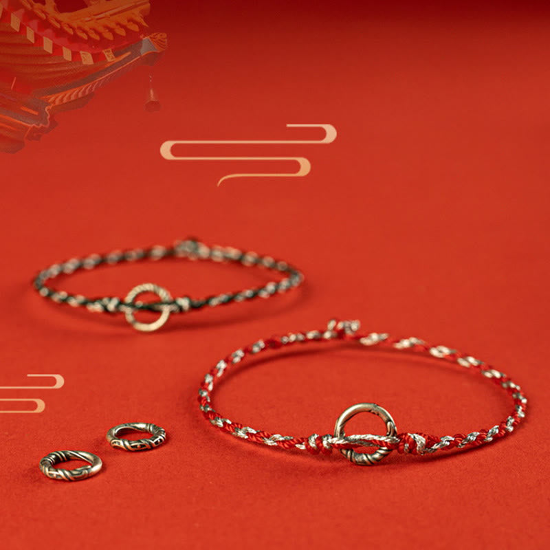 Braccialetto con cordino portafortuna Buddha Stones in argento sterling 925 con fibbia della pace
