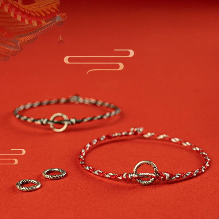 Braccialetto con cordino portafortuna Buddha Stones in argento sterling 925 con fibbia della pace