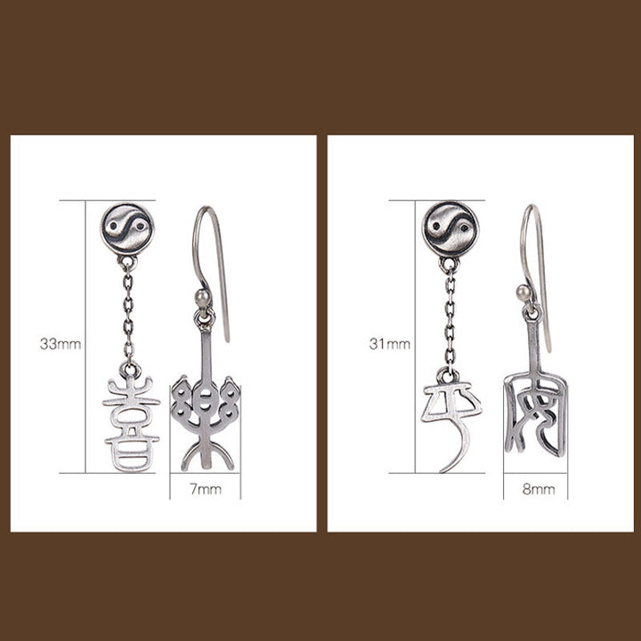Orecchini di protezione Buddha Stones 925 Sterling Silver carattere cinese 'Ping An' 'Xi Le'