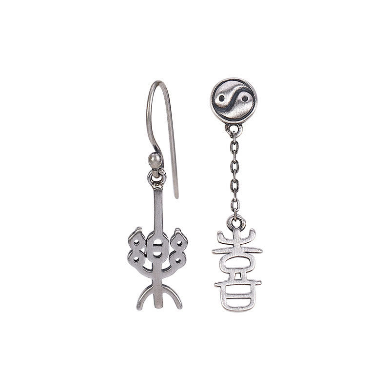 Orecchini di protezione Buddha Stones 925 Sterling Silver carattere cinese 'Ping An' 'Xi Le'
