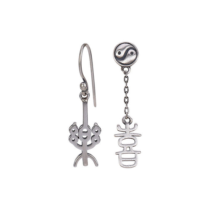 Orecchini di protezione Buddha Stones 925 Sterling Silver carattere cinese 'Ping An' 'Xi Le'