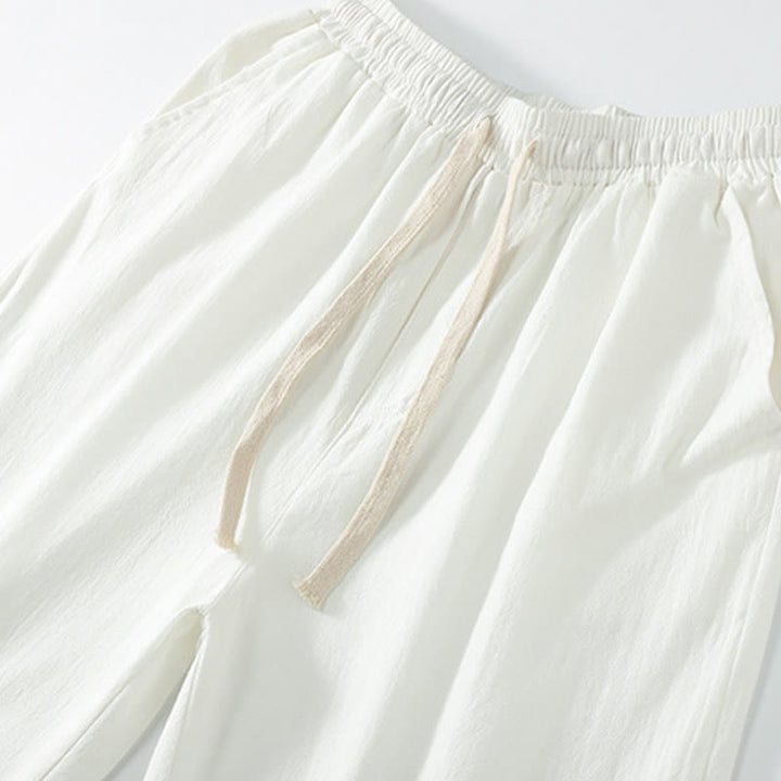 Pantaloni da uomo casual larghi in cotone e lino tinta unita con tasche Buddha Stones - image 3