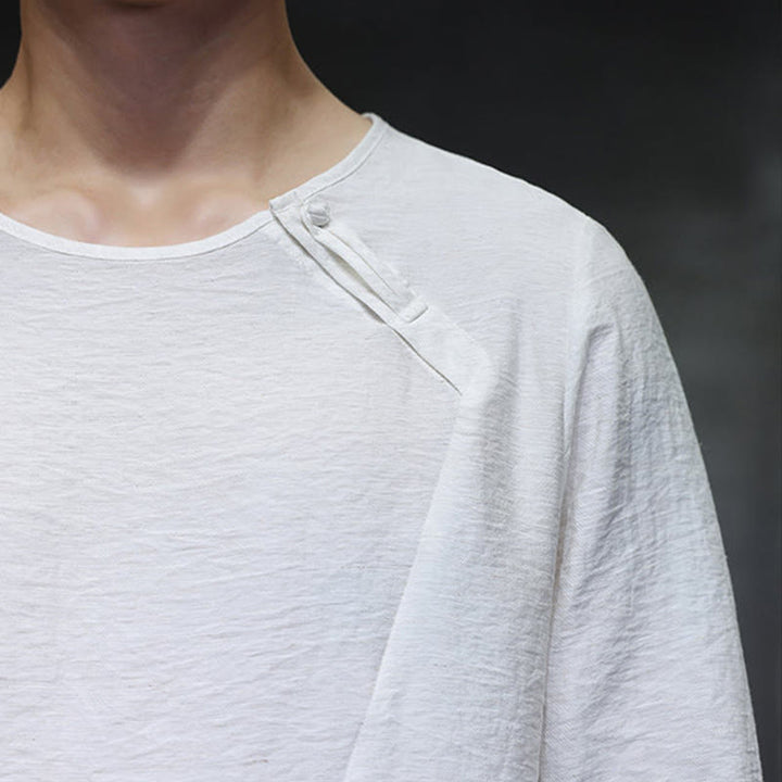 Camicie da uomo in cotone con scollo rotondo e maniche lunghe larghe, tinta unita, motivo Buddha Stones - image 13
