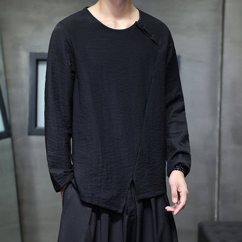 Camicie da uomo in cotone con scollo rotondo e maniche lunghe larghe, tinta unita, motivo Buddha Stones - image 26