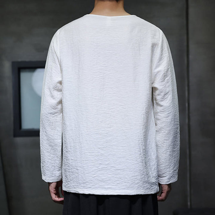 Camicie da uomo in cotone con scollo rotondo e maniche lunghe larghe, tinta unita, motivo Buddha Stones - image 3