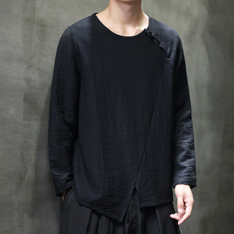 Camicie da uomo in cotone con scollo rotondo e maniche lunghe larghe, tinta unita, motivo Buddha Stones - image 32
