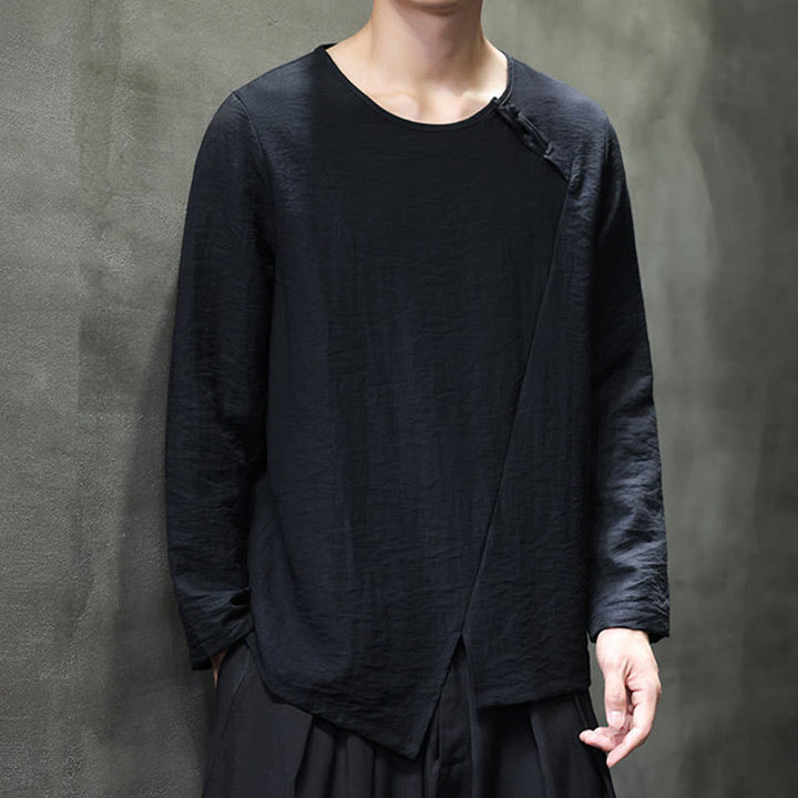 Camicie da uomo in cotone con scollo rotondo e maniche lunghe larghe, tinta unita, motivo Buddha Stones - image 32