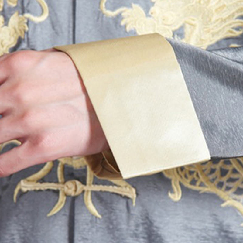 Buddha Stones Ricama Drago Maniche Girate Casual Rana-bottoni Fibra di Poliestere Giacca Camicia Pantaloni Abbigliamento Uomo - image 8