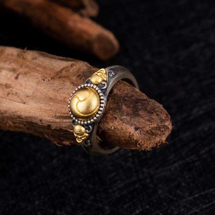 Anello regolabile Buddha Stones in argento sterling 925 placcato oro con scheletro in equilibrio