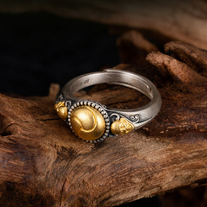 Anello regolabile Buddha Stones in argento sterling 925 placcato oro con scheletro in equilibrio