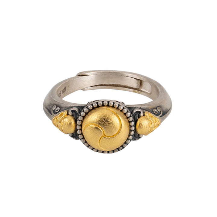 Anello regolabile Buddha Stones in argento sterling 925 placcato oro con scheletro in equilibrio