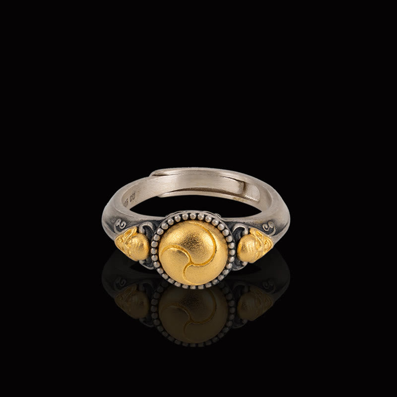 Anello regolabile Buddha Stones in argento sterling 925 placcato oro con scheletro in equilibrio