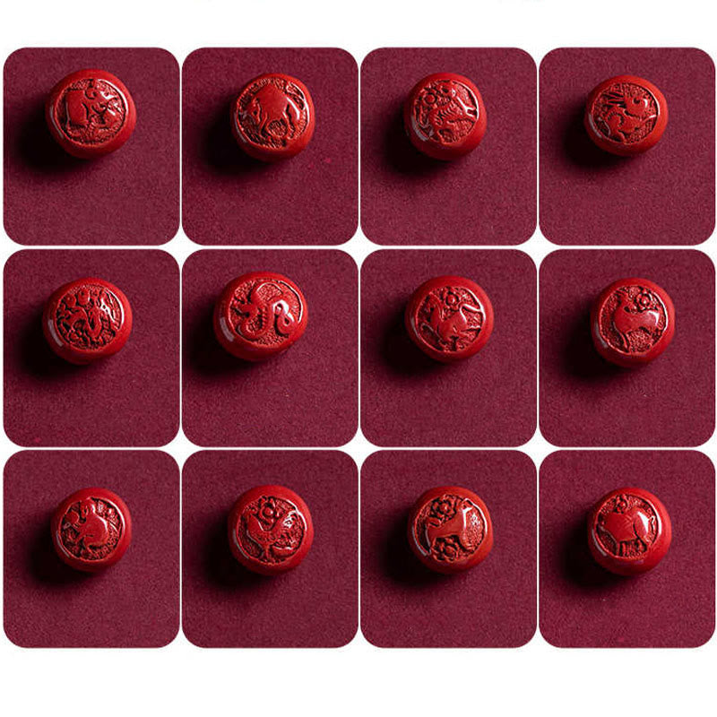 Buddha Stones Cinabro naturale Zodiaco cinese Manico Ruyi Carattere Fu Loto Benedizione Catena per la pancia con corda rossa