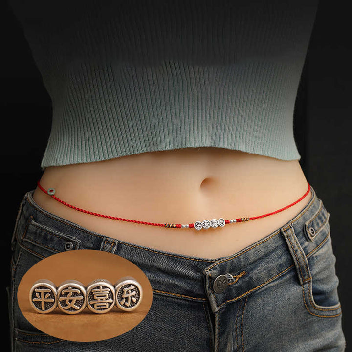 Catena per la pancia con cordino rosso con benedizione in argento sterling 999 Buddha Stones