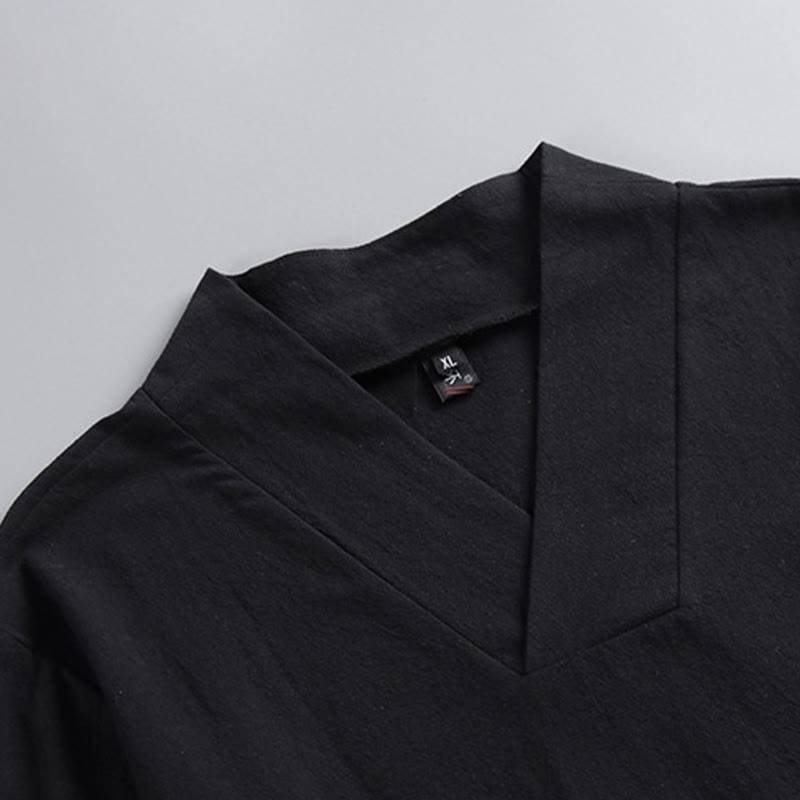 Pantaloni corti con colletto incrociato Buddha Stones , abito in cotone, top e pantaloni Hanfu, set da uomo - image 12