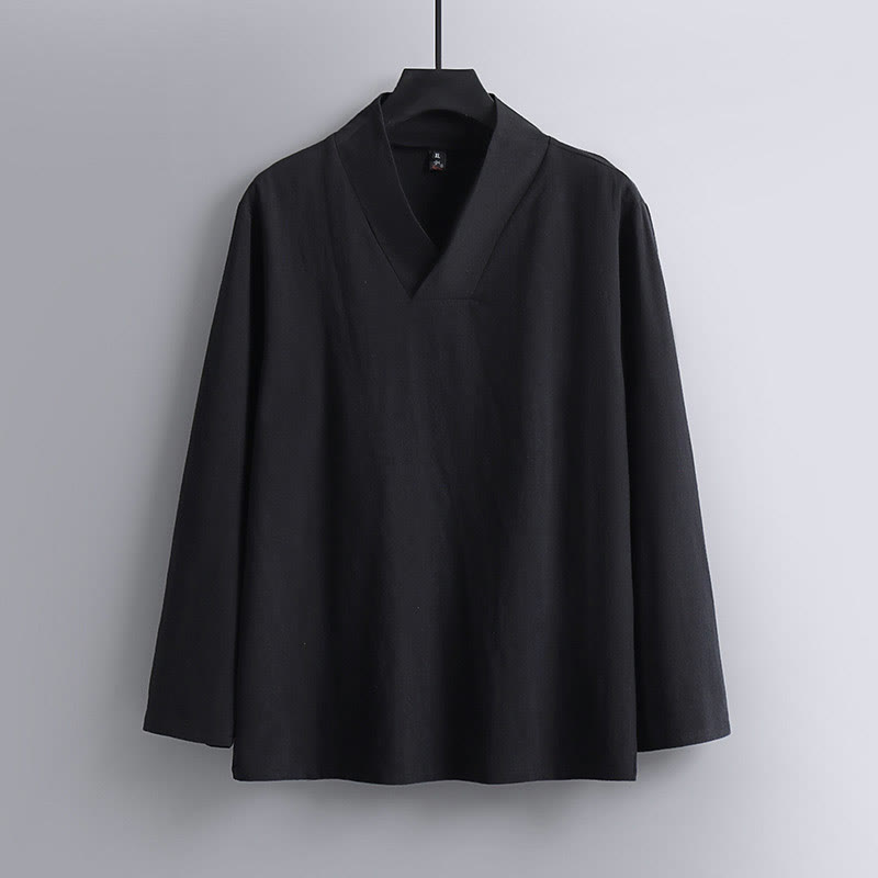 Pantaloni corti con colletto incrociato Buddha Stones , abito in cotone, top e pantaloni Hanfu, set da uomo - image 10