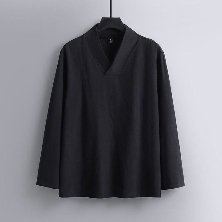 Pantaloni corti con colletto incrociato Buddha Stones , abito in cotone, top e pantaloni Hanfu, set da uomo - image 10