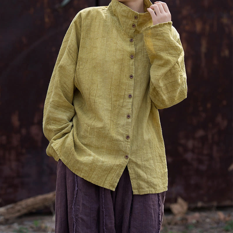 Cardigan in stile cinese in cotone ramiè con collo alto e Buddha Stones - image 5