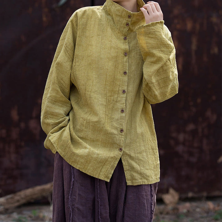 Cardigan in stile cinese in cotone ramiè con collo alto e Buddha Stones - image 5