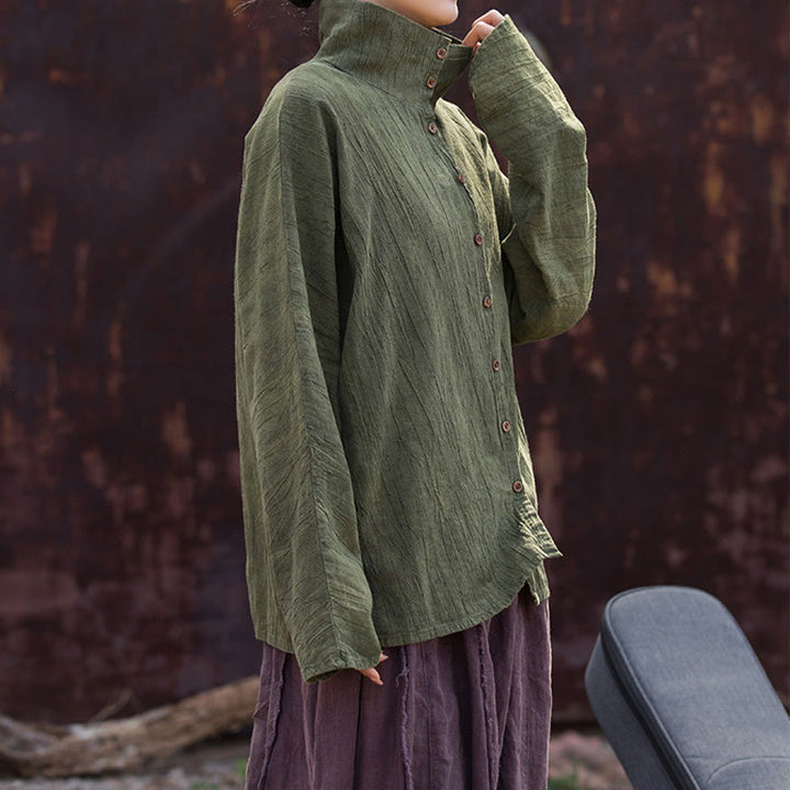 Cardigan in stile cinese in cotone ramiè con collo alto e Buddha Stones - image 17