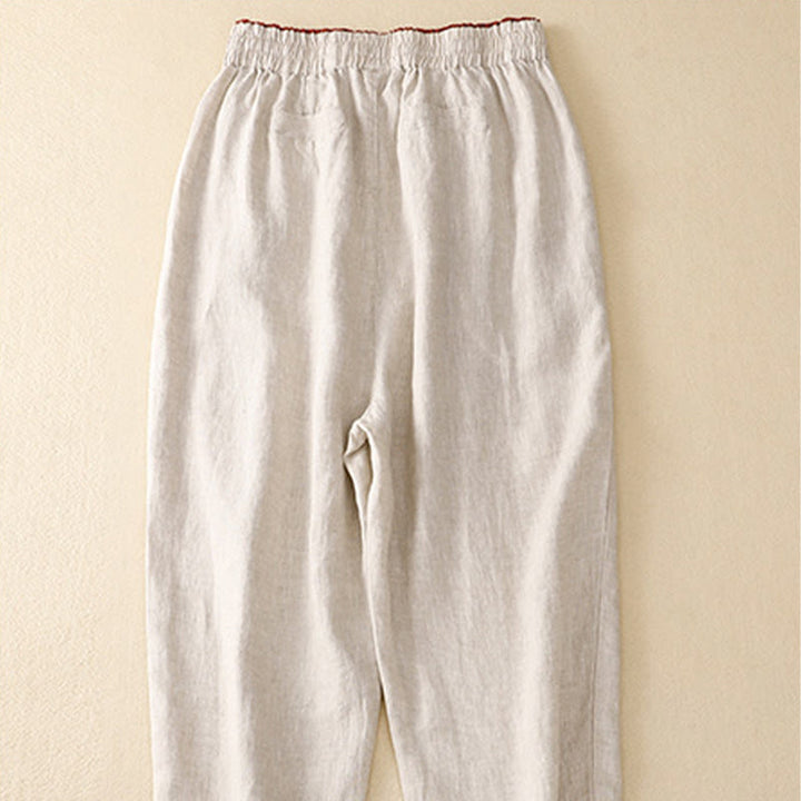 Pantaloni harem in lino e cotone con lacci a vita alta vintage Buddha Stones con tasche - image 32