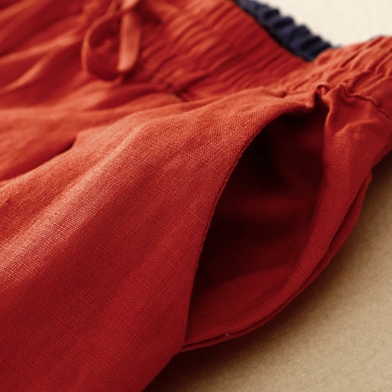 Pantaloni harem in lino e cotone con lacci a vita alta vintage Buddha Stones con tasche - image 9