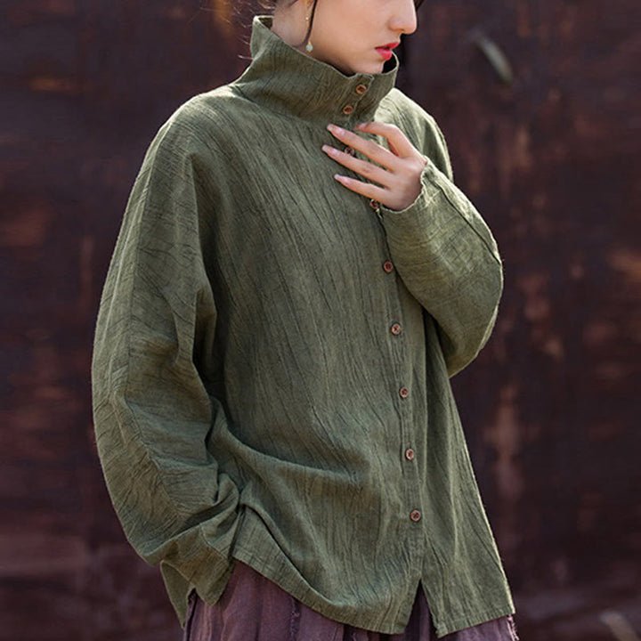 Cardigan in stile cinese in cotone ramiè con collo alto e Buddha Stones - Oliva - US4-8/10, UK/AU8-12/14,EU36-40/42 (F) - image 9