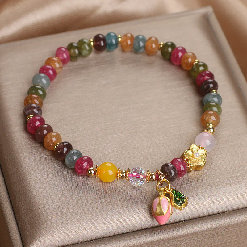 Braccialetto della saggezza con baccello di semi di loto e tormalina Buddha Stones