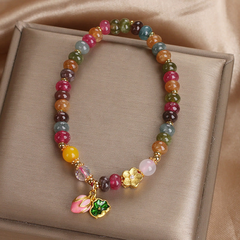 Braccialetto della saggezza con baccello di semi di loto e tormalina Buddha Stones