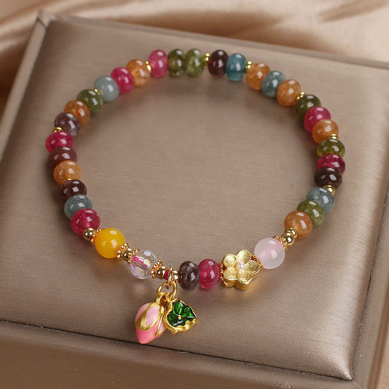 Braccialetto della saggezza con baccello di semi di loto e tormalina Buddha Stones