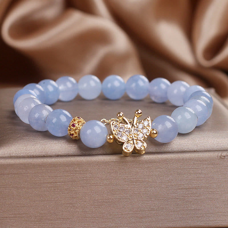 Bracciale Buddha Stones Aquamarine Butterfly Serenity