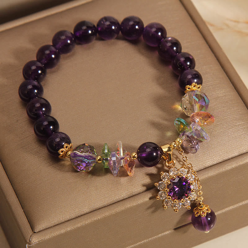 Braccialetto di consapevolezza spirituale Buddha Stones, ametista, cristallo verde, citrino, cristallo bianco, girasole