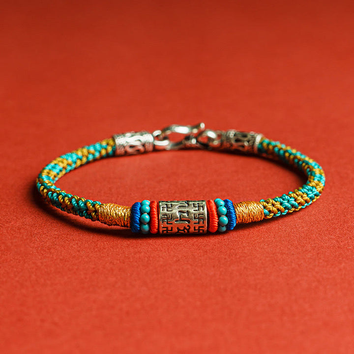 Braccialetto Buddha Stones Colorful String Six True Words 925 Silver Focus