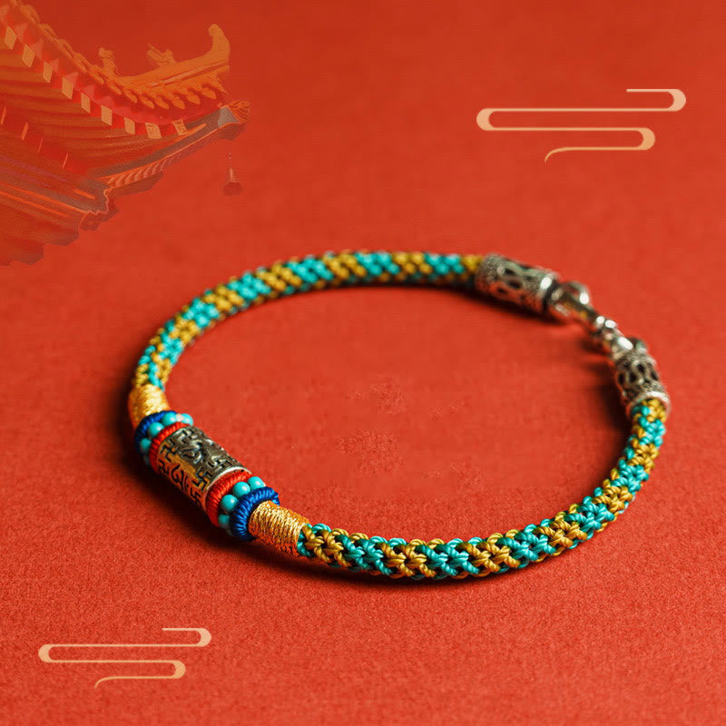 Braccialetto Buddha Stones Colorful String Six True Words 925 Silver Focus