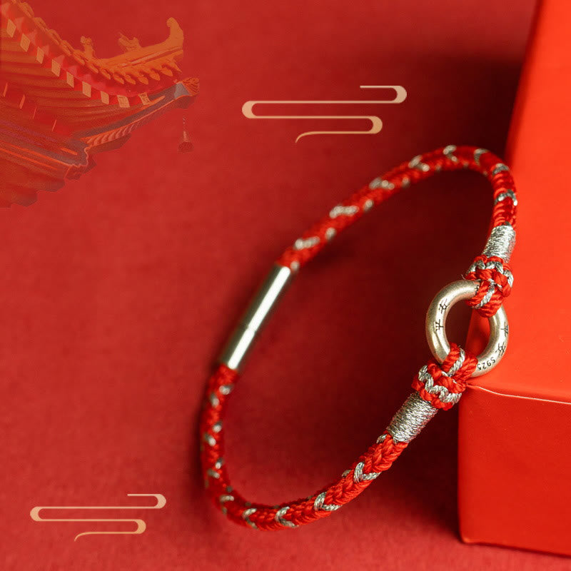 Bracciale portafortuna in argento sterling 925 con cordino rosso Buddha Stones
