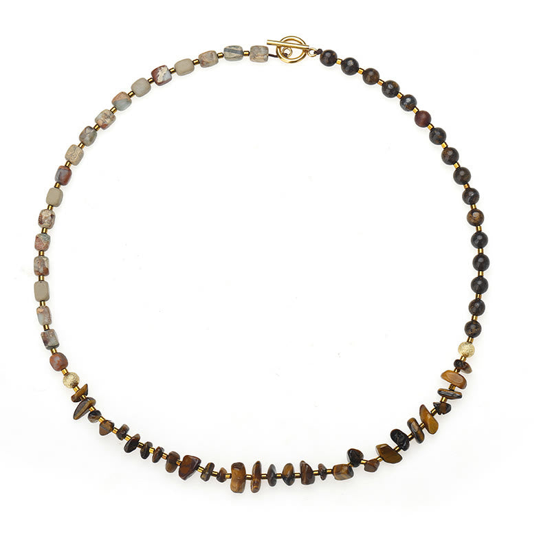 Buddha Stones Bronzite Pietra dell'Imperatore Occhio di Tigre Determinazione Bracciale Triplo Avvolgimento