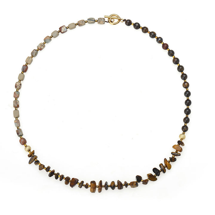 Buddha Stones Bronzite Pietra dell'Imperatore Occhio di Tigre Determinazione Bracciale Triplo Avvolgimento