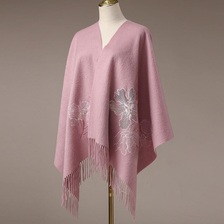 Buddha Stones, grandi fiori, paillettes, nappe, ricami, sciarpa da viaggio invernale e calda