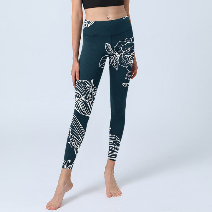 Buddha Stones Peony Epiphyllum Flowers Stampa Leggings da palestra Fitness Pantaloni da yoga da donna - image 7